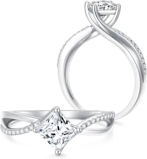 1.15 Carat (ctw) Princess Moissanite Engagement Rings for Women Platinum Plated Silver Ring Moissanite Rings