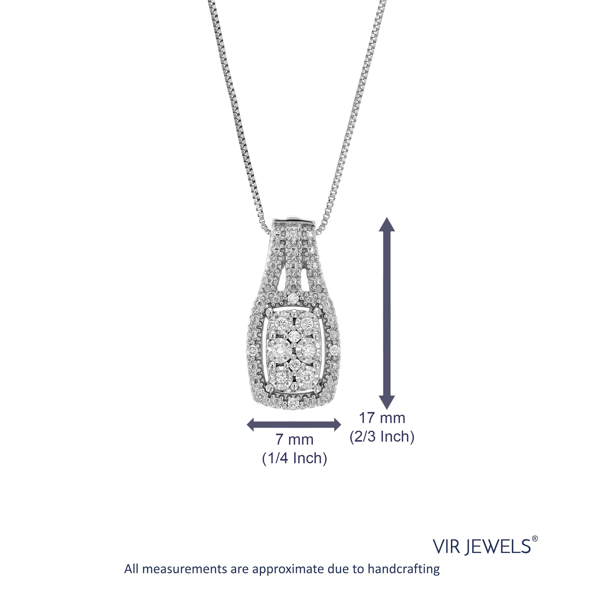 1/16 cttw Lab Grown Diamond Fashion Pendant Necklace .925 Sterling Silver 2/3 Inch with 18 Inch Chain, Size 2/3 Inch
