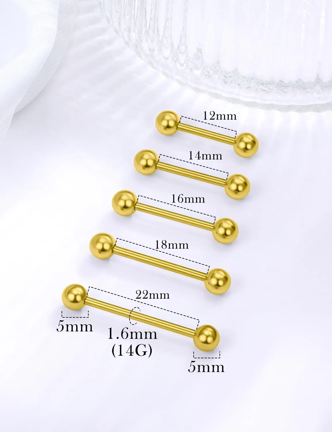 14G 16G Tongue Nipple Piercing Jewelry Surgical Steel Sterling Silver Nipple Rings Tongue Rings Bridge Piercing Long Metal Short Straight Barbell 12mm 14mm 16mm 18mm 22mm