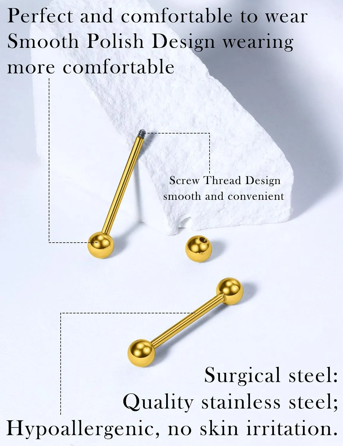 14G 16G Tongue Nipple Piercing Jewelry Surgical Steel Sterling Silver Nipple Rings Tongue Rings Bridge Piercing Long Metal Short Straight Barbell 12mm 14mm 16mm 18mm 22mm