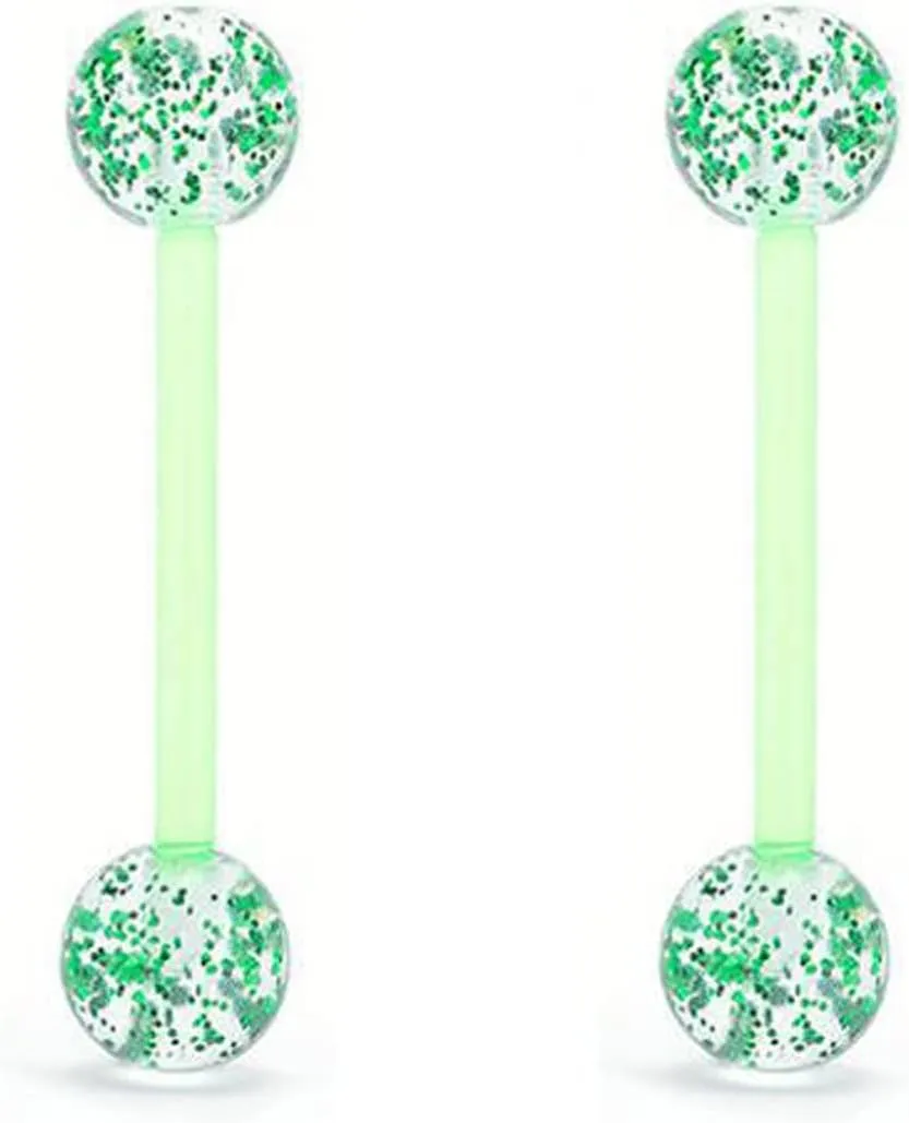 14G Flexible Acrylic Nipple Rings Glitter Bioplast Balls Straight Barbell Bars Tongue Ring 16mm(5/8Inch) Body Piercing Jewelry