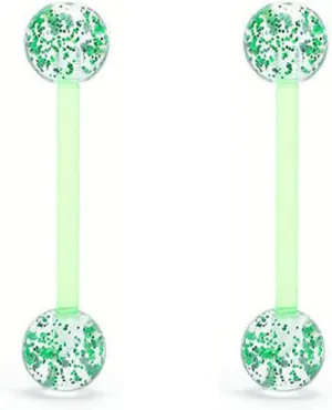 14G Flexible Acrylic Nipple Rings Glitter Bioplast Balls Straight Barbell Bars Tongue Ring 16mm(5/8Inch) Body Piercing Jewelry