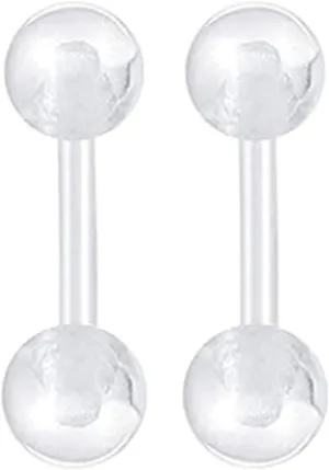 14G Flexible Acrylic Nipple Rings Solid Bioplast Ball Straight Barbell Bars Tongue Ring 16mm/20mm (5/8Inch / 13/16Inch) Body Piercing Jewelry