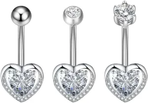 14G Moissanite Belly Button Rings Surgical Stainless Steel Round Cubic Zirconia Heart Navel Barbell Stud Body Piercing