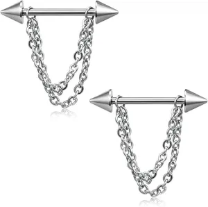 14G Stainless Steel Nipple Rings Chain Ball Cone Straight Barbell Bars Tongue Ring 16mm(5/8Inch) Body Piercing Jewelry
