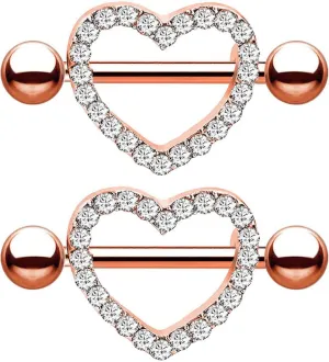 14G Stainless Steel Nipple Rings Classic Glitter CZ Heart Straight Barbell Bars Tongue Ring 16mm(5/8Inch) Body Piercing Jewelry