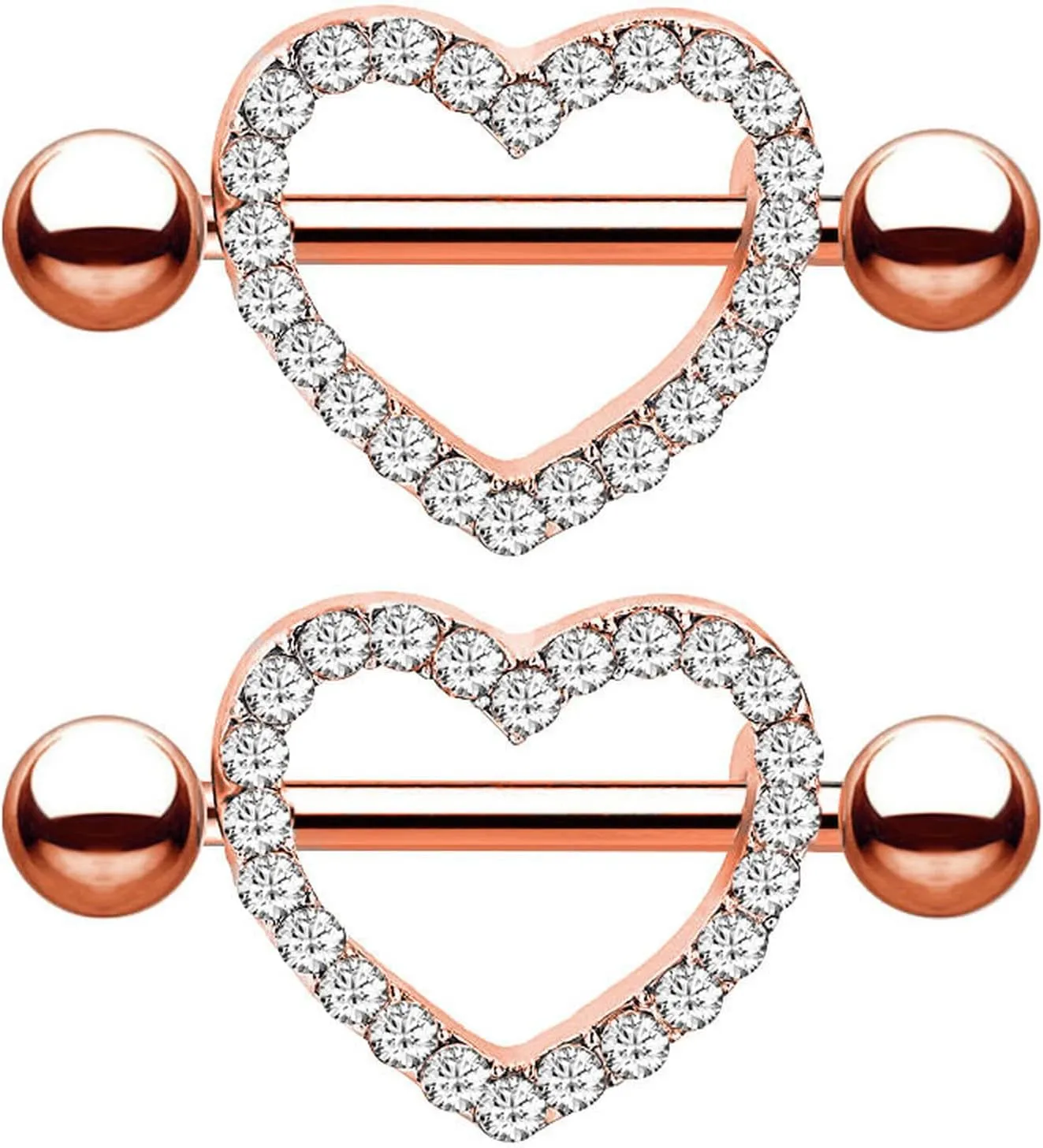 14G Stainless Steel Nipple Rings Classic Glitter CZ Heart Straight Barbell Bars Tongue Ring 16mm(5/8Inch) Body Piercing Jewelry
