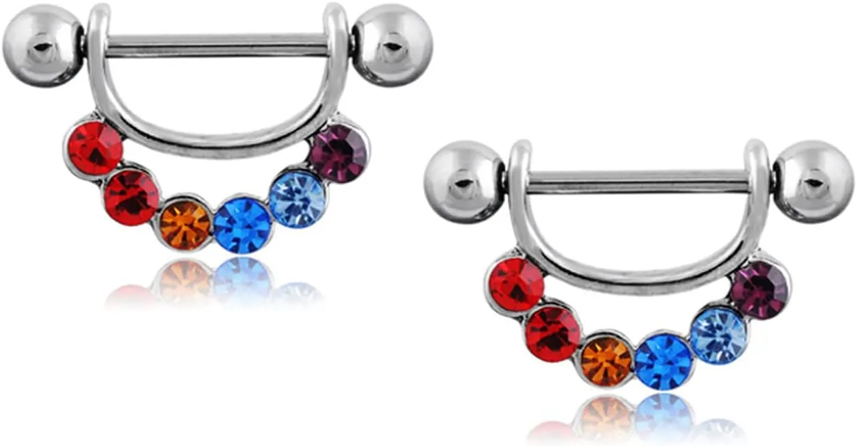 14G Stainless Steel Nipple Rings Colorful CZ U-Shape Straight Barbell Bars Tongue Ring 16mm(5/8Inch) Body Piercing Jewelry