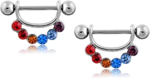 14G Stainless Steel Nipple Rings Colorful CZ U-Shape Straight Barbell Bars Tongue Ring 16mm(5/8Inch) Body Piercing Jewelry