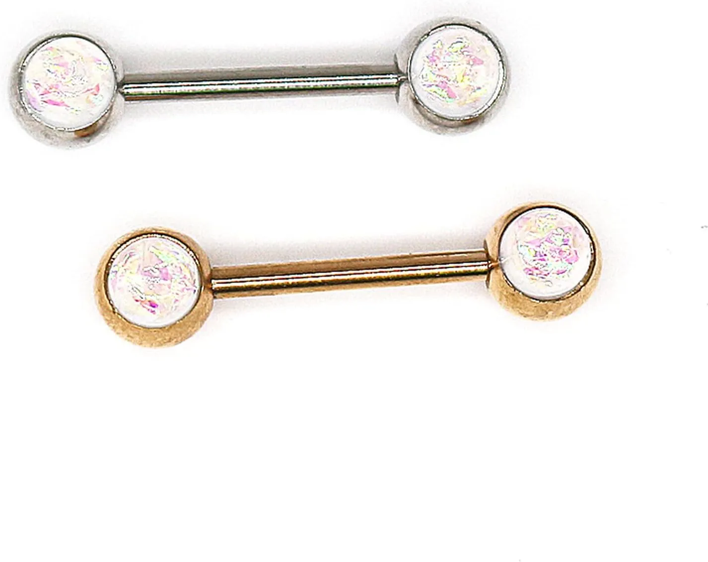 14G Stainless Steel Nipple Rings Colorful Opal Ball Straight Barbell Bars Tongue Ring Body Piercing Jewelry