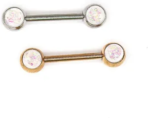 14G Stainless Steel Nipple Rings Colorful Opal Ball Straight Barbell Bars Tongue Ring Body Piercing Jewelry
