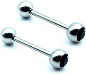 14G Stainless Steel Nipple Rings CZ Ball Straight Barbell Bars Tongue Ring 16mm(5/8Inch) Body Piercing Jewelry