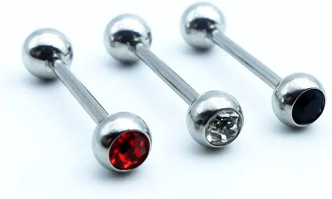 14G Stainless Steel Nipple Rings CZ Ball Straight Barbell Bars Tongue Ring 16mm(5/8Inch) Body Piercing Jewelry