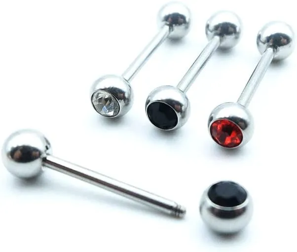 14G Stainless Steel Nipple Rings CZ Ball Straight Barbell Bars Tongue Ring 16mm(5/8Inch) Body Piercing Jewelry