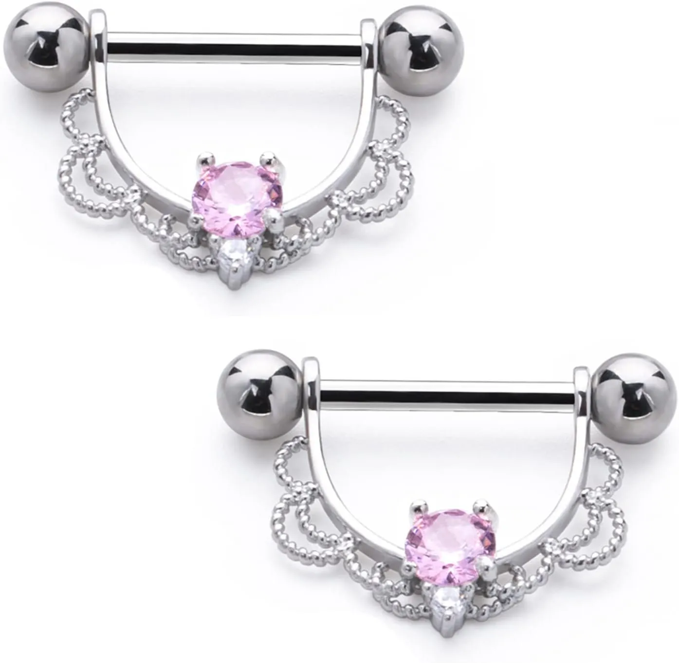 14G Stainless Steel Nipple Rings CZ Opal U Flower Straight Barbell Bars Tongue Ring 14mm(9/16Inch) Body Piercing Jewelry