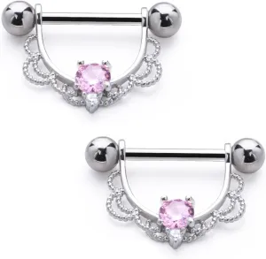 14G Stainless Steel Nipple Rings CZ Opal U Flower Straight Barbell Bars Tongue Ring 14mm(9/16Inch) Body Piercing Jewelry