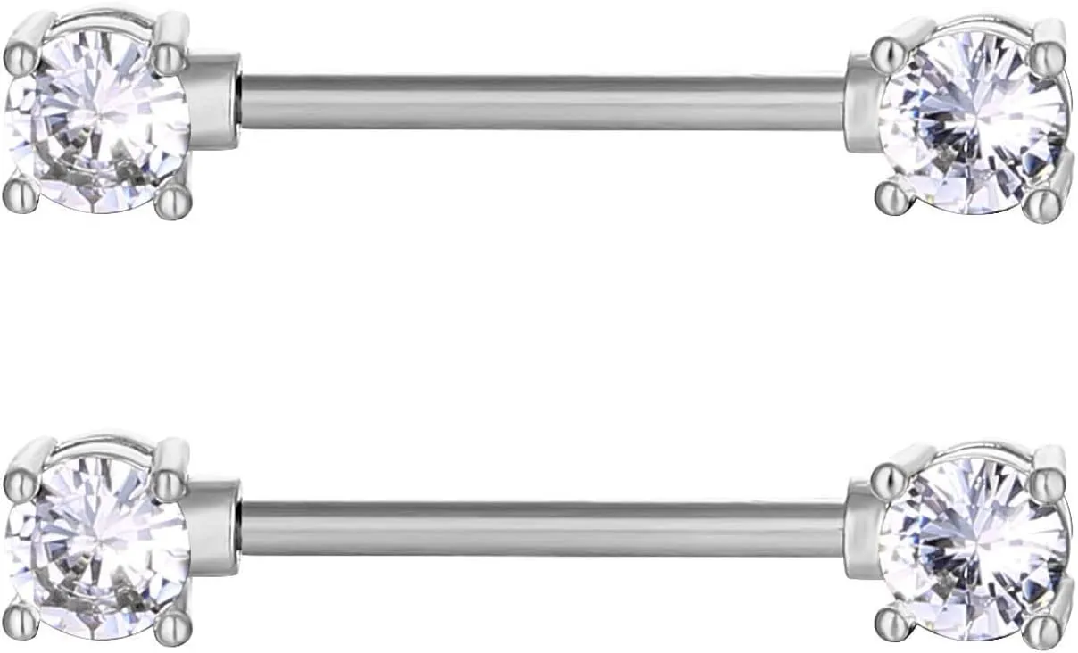 14G Stainless Steel Nipple Rings CZ Paw Balls Straight Barbell Bars Tongue Ring 14mm(9/16Inch) Body Piercing Jewelry
