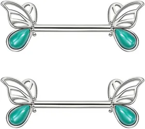 14G Stainless Steel Nipple Rings CZ Silver Butterfly Straight Barbell Bars Tongue Ring 16mm(5/8Inch) Body Piercing Jewelry