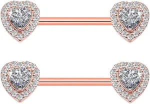 14G Stainless Steel Nipple Rings Glitter CZ Ball Heart Straight Barbell Bars Tongue Ring 16mm(5/8Inch) Body Piercing Jewelry