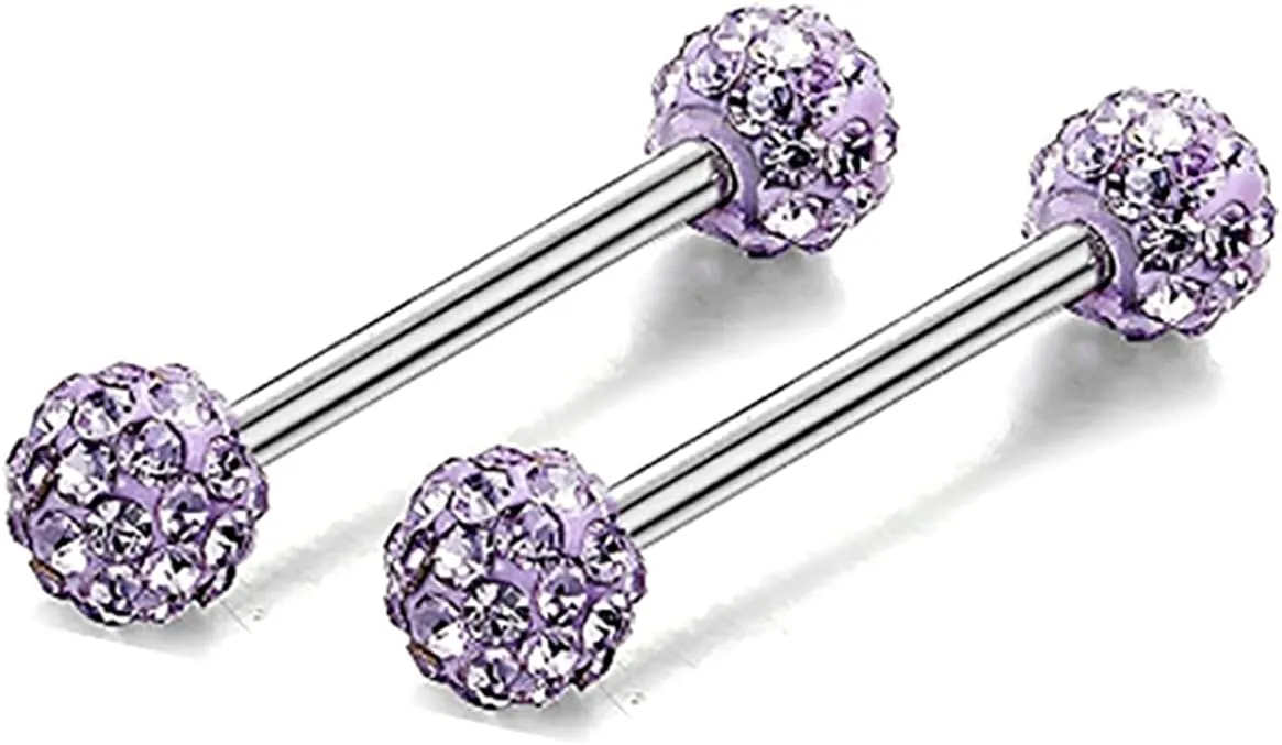 14G Stainless Steel Nipple Rings Glitter CZ Balls Straight Barbell Bars Tongue Ring 16mm(5/8 Inch) Body Piercing Jewelry