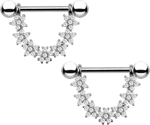 14G Stainless Steel Nipple Rings Glitter CZ Flowe Paw Straight Barbell Bars Tongue Ring 16mm(5/8Inch) Body Piercing Jewelry
