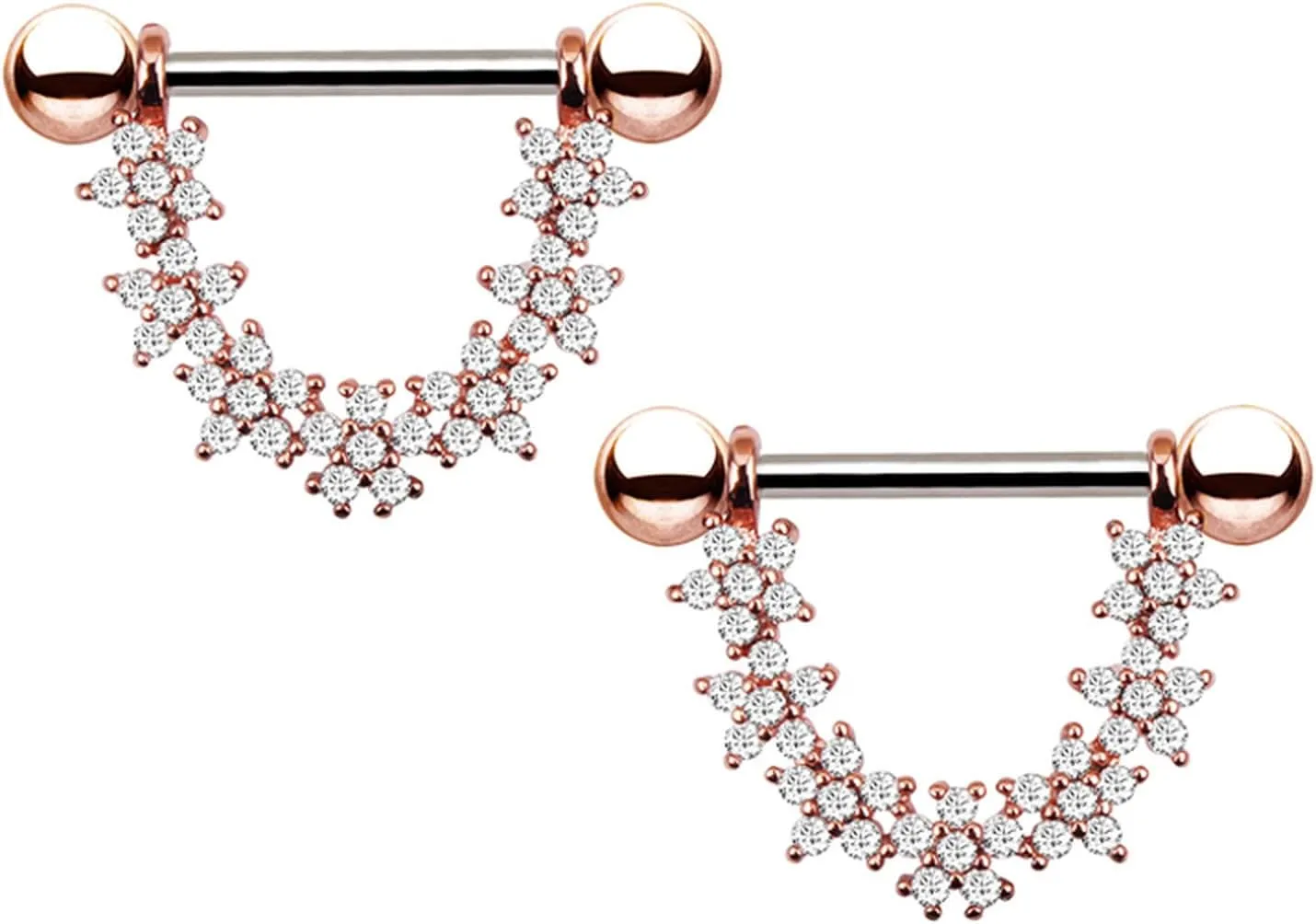14G Stainless Steel Nipple Rings Glitter CZ Flowe Paw Straight Barbell Bars Tongue Ring 16mm(5/8Inch) Body Piercing Jewelry