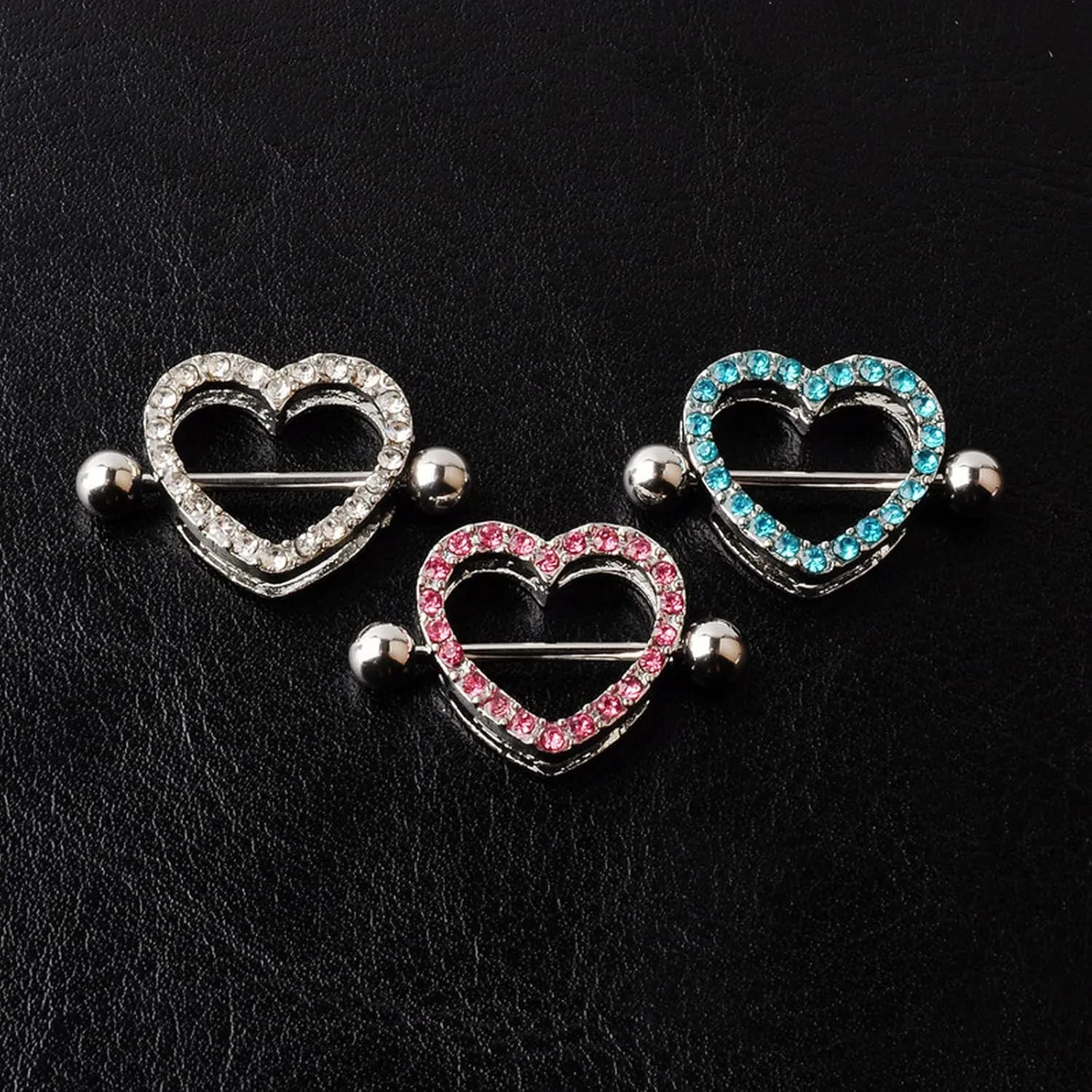 14G Stainless Steel Nipple Rings Glitter CZ Heart Silver Straight Barbell Bars Tongue Ring 16mm(5/8Inch) Body Piercing Jewelry