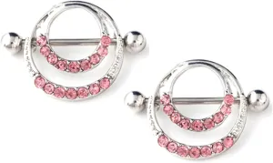 14G Stainless Steel Nipple Rings Glitter CZ Round Straight Barbell Bars Tongue Ring 14mm(9/16Inch) Body Piercing Jewelry