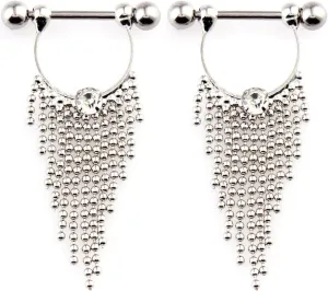 14G Stainless Steel Nipple Rings Glitter CZ Tassels Straight Barbell Bars Tongue Ring 16mm(5/8Inch) Body Piercing Jewelry