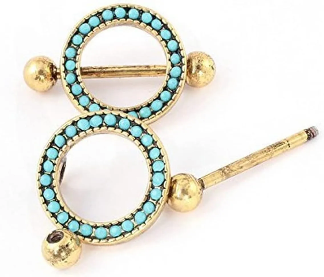 14G Stainless Steel Nipple Rings Glitter CZ Turquoise Round Straight Barbell Bars Tongue Ring 14mm(9/16Inch) Body Piercing Jewelry