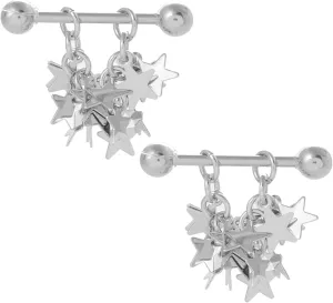14G Stainless Steel Nipple Rings Glitter Stars Straight Barbell Bars Tongue Ring 16mm(5/8Inch) Body Piercing Jewelry