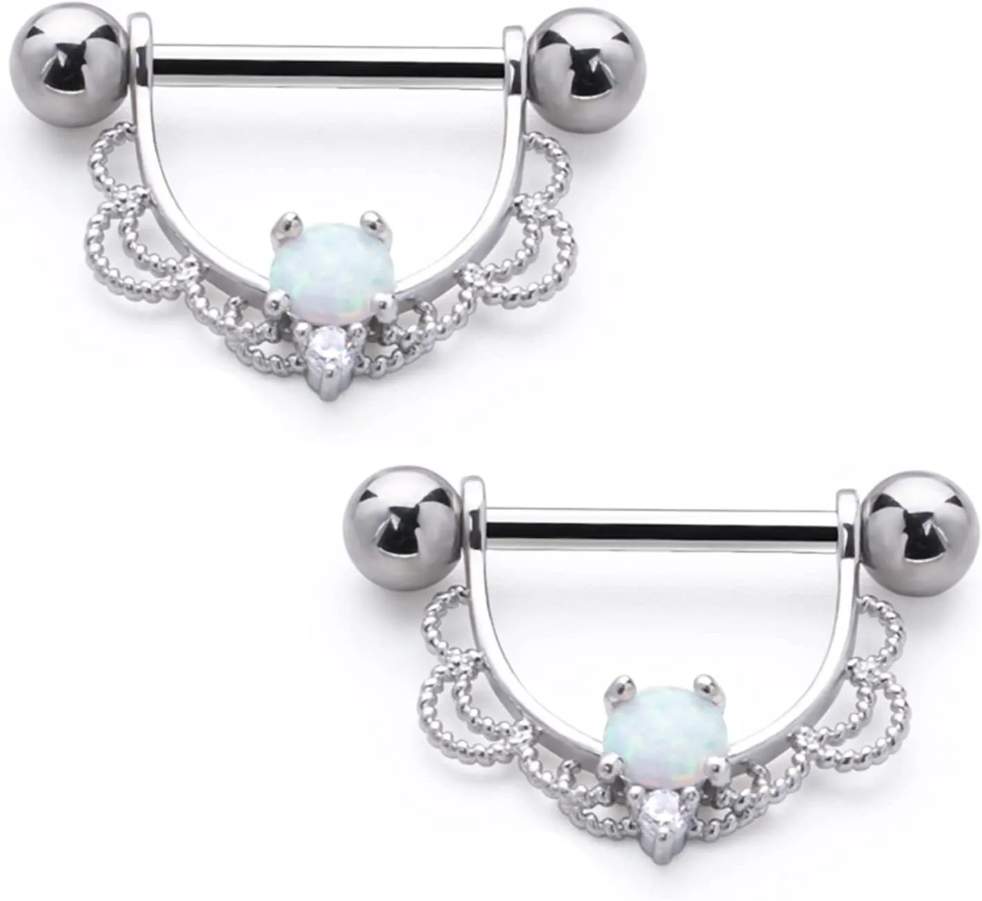 14G Stainless Steel Nipple Rings Opal U Flower Straight Barbell Bars Tongue Ring 14mm(9/16Inch) Body Piercing Jewelry