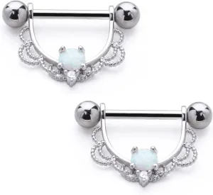 14G Stainless Steel Nipple Rings Opal U Flower Straight Barbell Bars Tongue Ring 14mm(9/16Inch) Body Piercing Jewelry