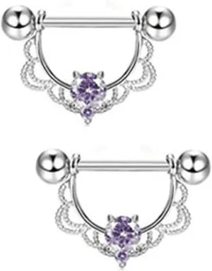 14G Stainless Steel Nipple Rings Purple Flower Straight Barbell Bars Tongue Ring 16mm(5/8Inch) Body Piercing Jewelry