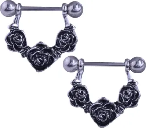 14G Stainless Steel Nipple Rings Retro Rose Straight Barbell Bars Tongue Ring 16mm(5/8Inch) Body Piercing Jewelry