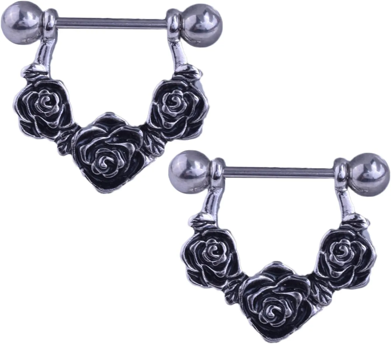 14G Stainless Steel Nipple Rings Retro Rose Straight Barbell Bars Tongue Ring 16mm(5/8Inch) Body Piercing Jewelry
