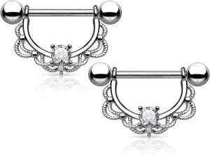 14G Stainless Steel Nipple Rings Silver CZ Flower Straight Barbell Bars Tongue Ring 16mm(5/8Inch) Body Piercing Jewelry