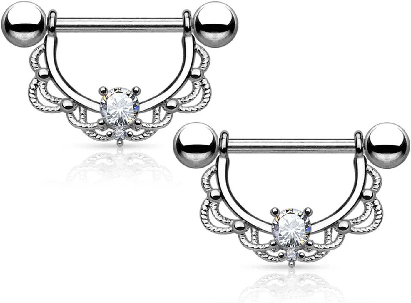 14G Stainless Steel Nipple Rings Silver CZ Flower Straight Barbell Bars Tongue Ring 16mm(5/8Inch) Body Piercing Jewelry