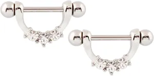 14G Stainless Steel Nipple Rings Silver CZ U-Shape Straight Barbell Bars Tongue Ring 16mm(5/8Inch) Body Piercing Jewelry