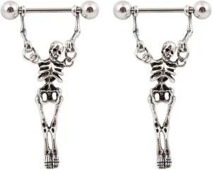 14G Stainless Steel Nipple Rings Skull Straight Barbell Bars Tongue Ring 14mm(9/16Inch) Body Piercing Jewelry