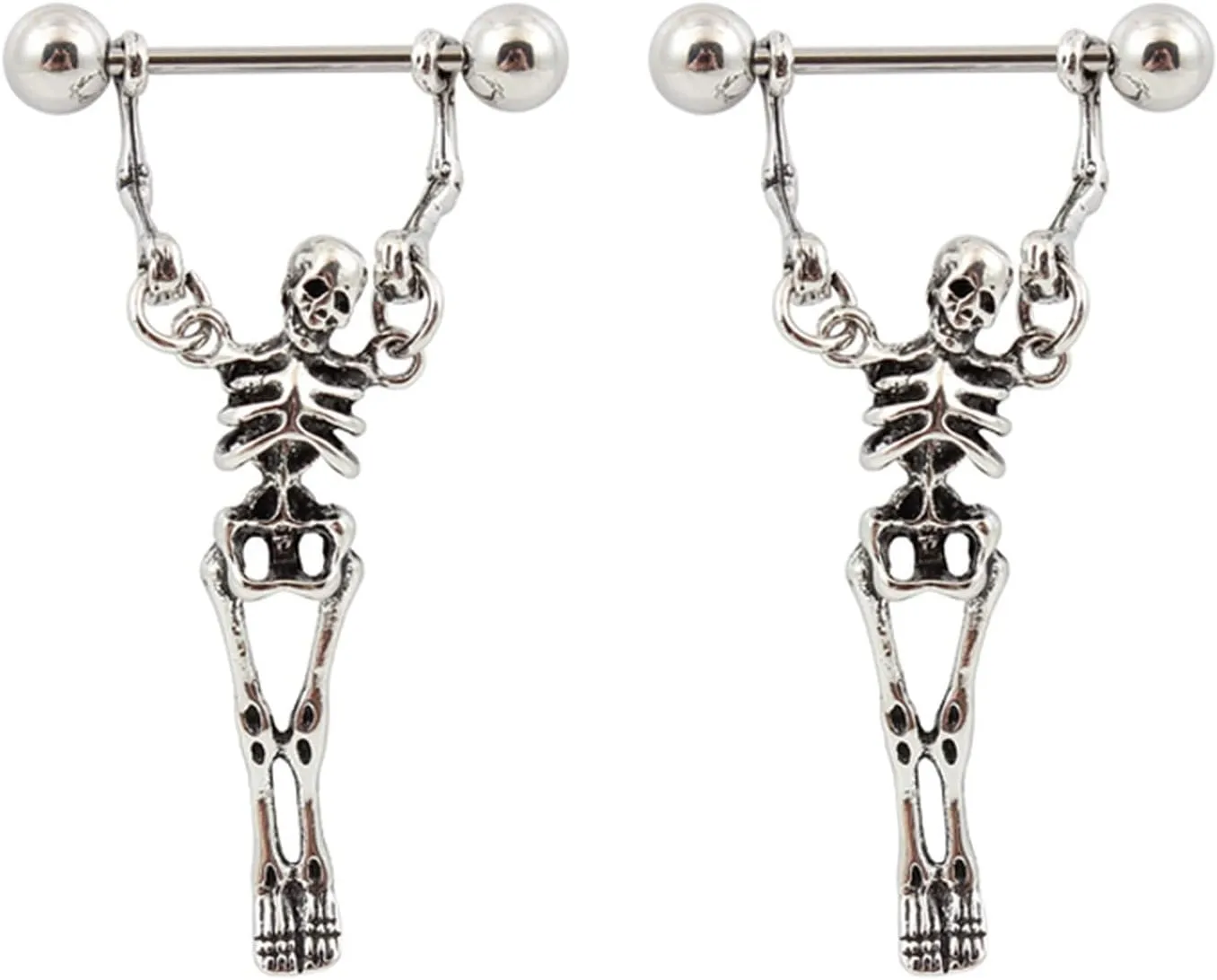 14G Stainless Steel Nipple Rings Skull Straight Barbell Bars Tongue Ring 14mm(9/16Inch) Body Piercing Jewelry