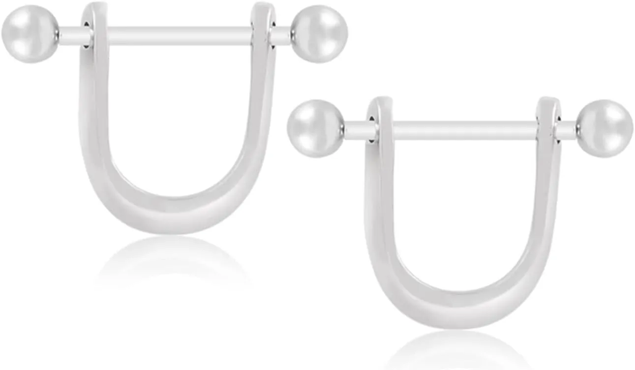 14G Stainless Steel Nipple Rings Solid U-Shape Straight Barbell Bars Tongue Ring 12mm(1/2Inch) Body Piercing Jewelry