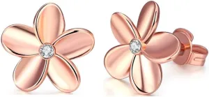 14K Cubic Zirconia Rose Gold Rhinestone Flower Stud Earring for Women Girls CZ Gold Love Knot Hypoallergenic for Sensitive Ears Huggie Post Studs Set Gifs for Birthday Best Friend Mom Sister