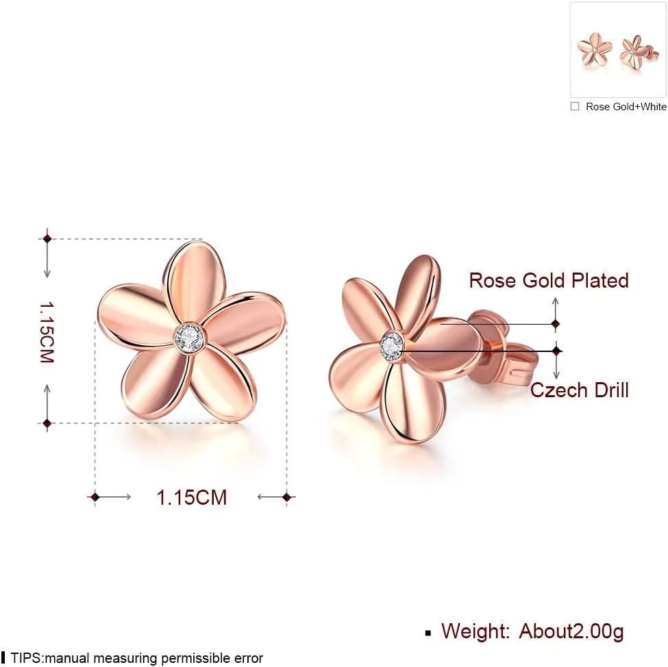14K Cubic Zirconia Rose Gold Rhinestone Flower Stud Earring for Women Girls CZ Gold Love Knot Hypoallergenic for Sensitive Ears Huggie Post Studs Set Gifs for Birthday Best Friend Mom Sister