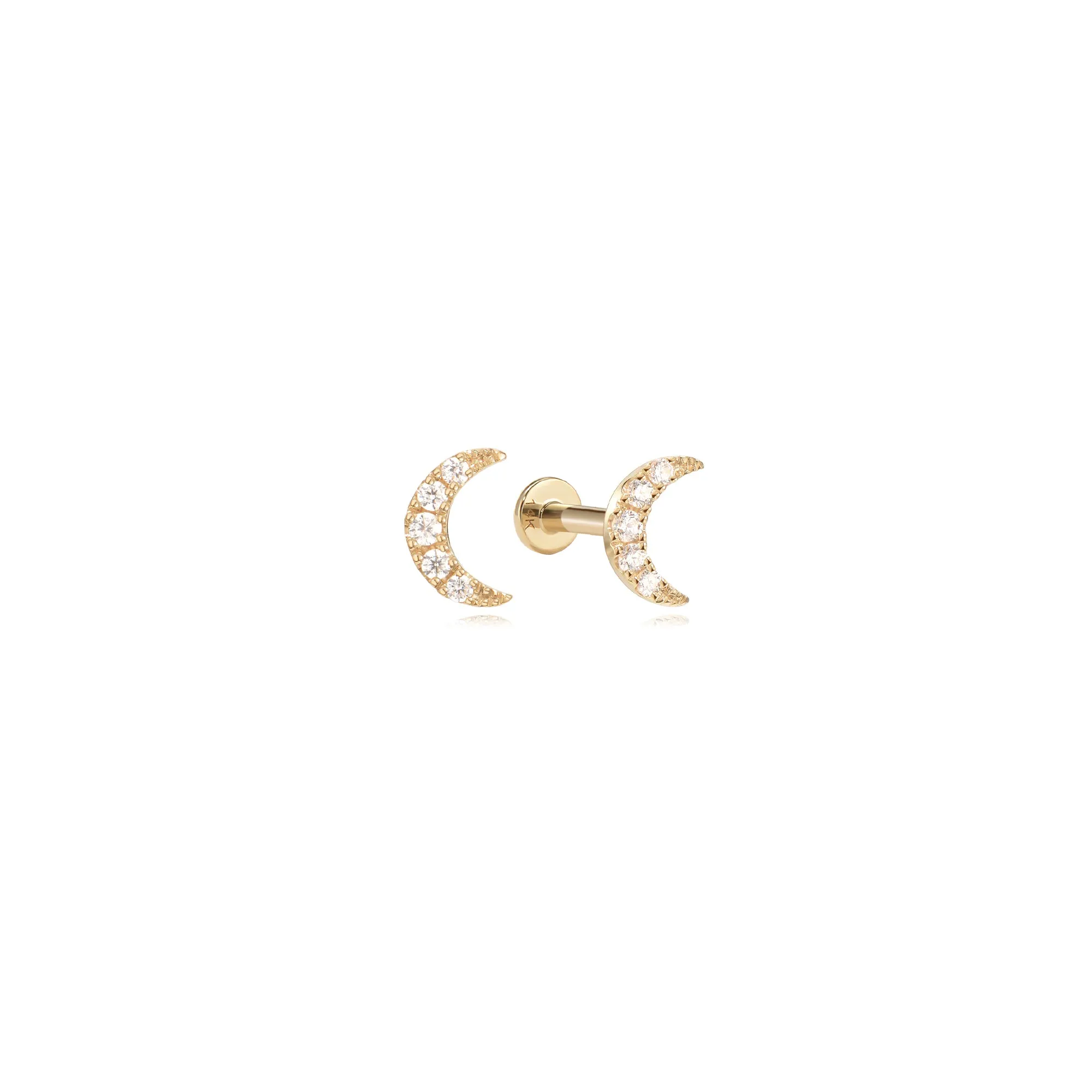 14k Diamond Crescent Moon Flatback Studs