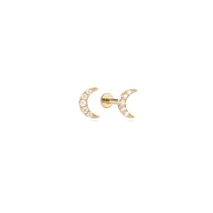 14k Diamond Crescent Moon Flatback Studs