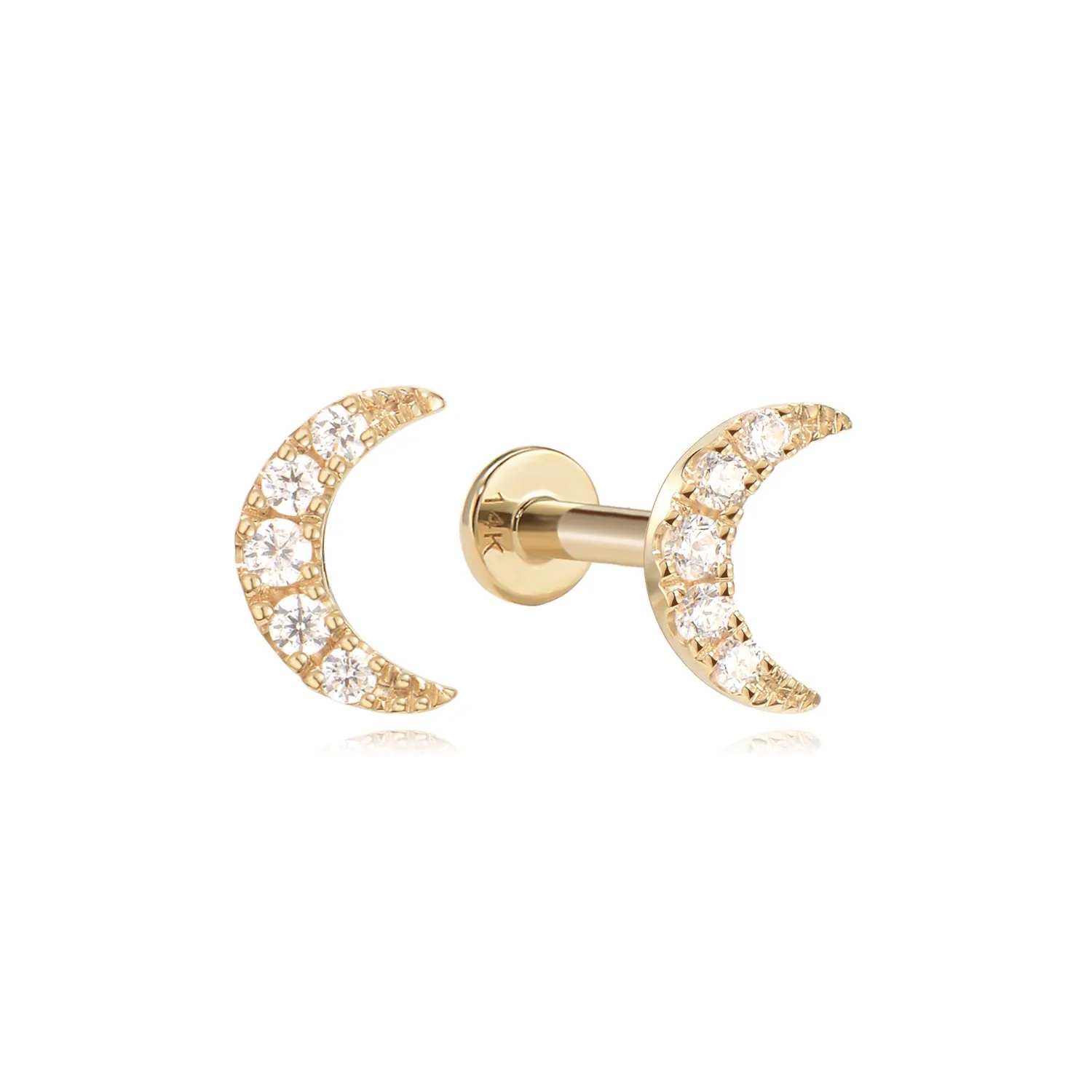 14k Diamond Crescent Moon Flatback Studs