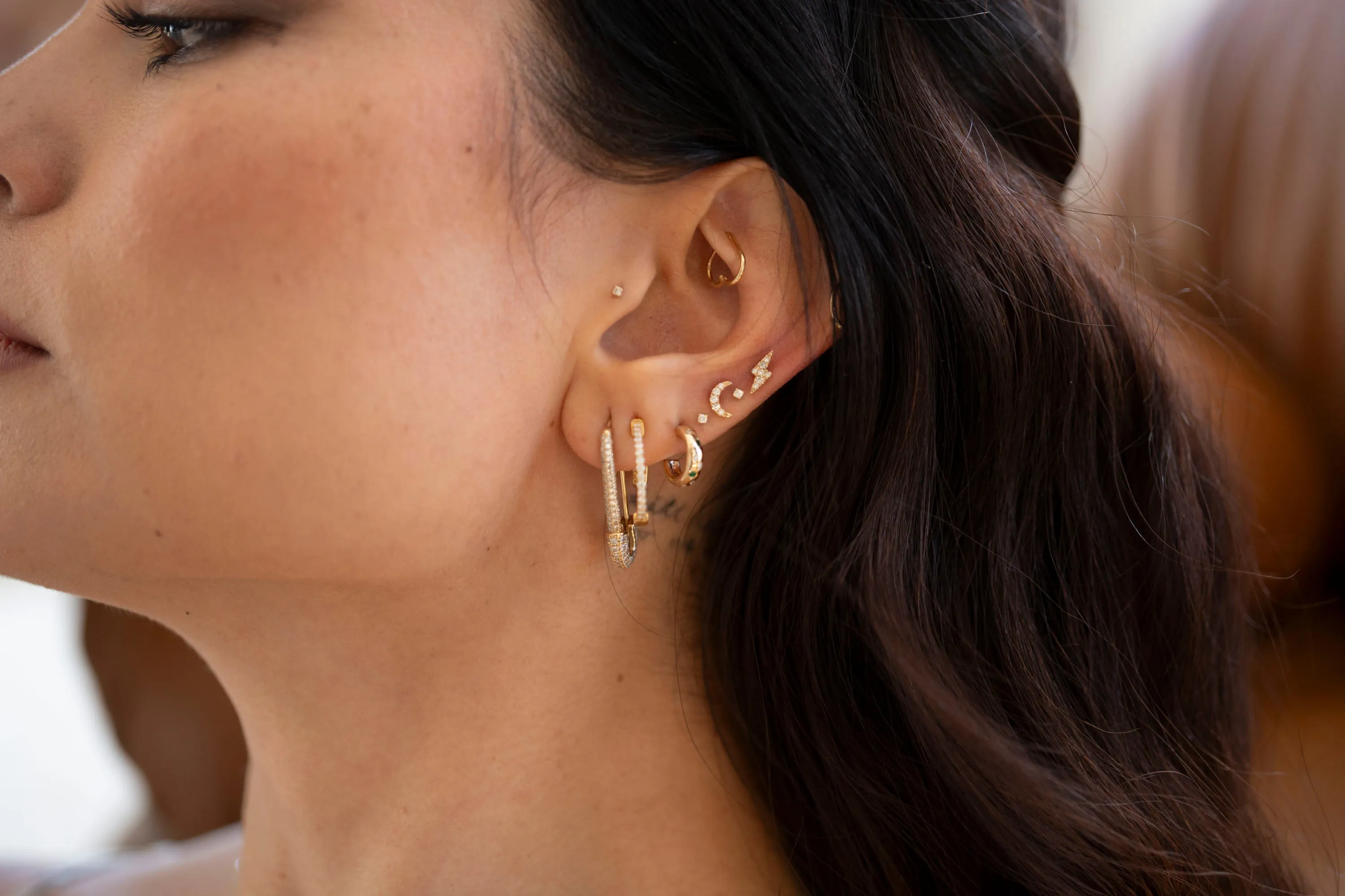 14k Diamond Crescent Moon Flatback Studs