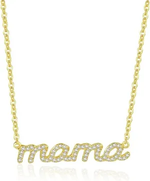 14K Gold Moissanite Alphabet Pendant Necklace, Sparkling Mama Necklace - Unique Mother's Day Jewelry Gift