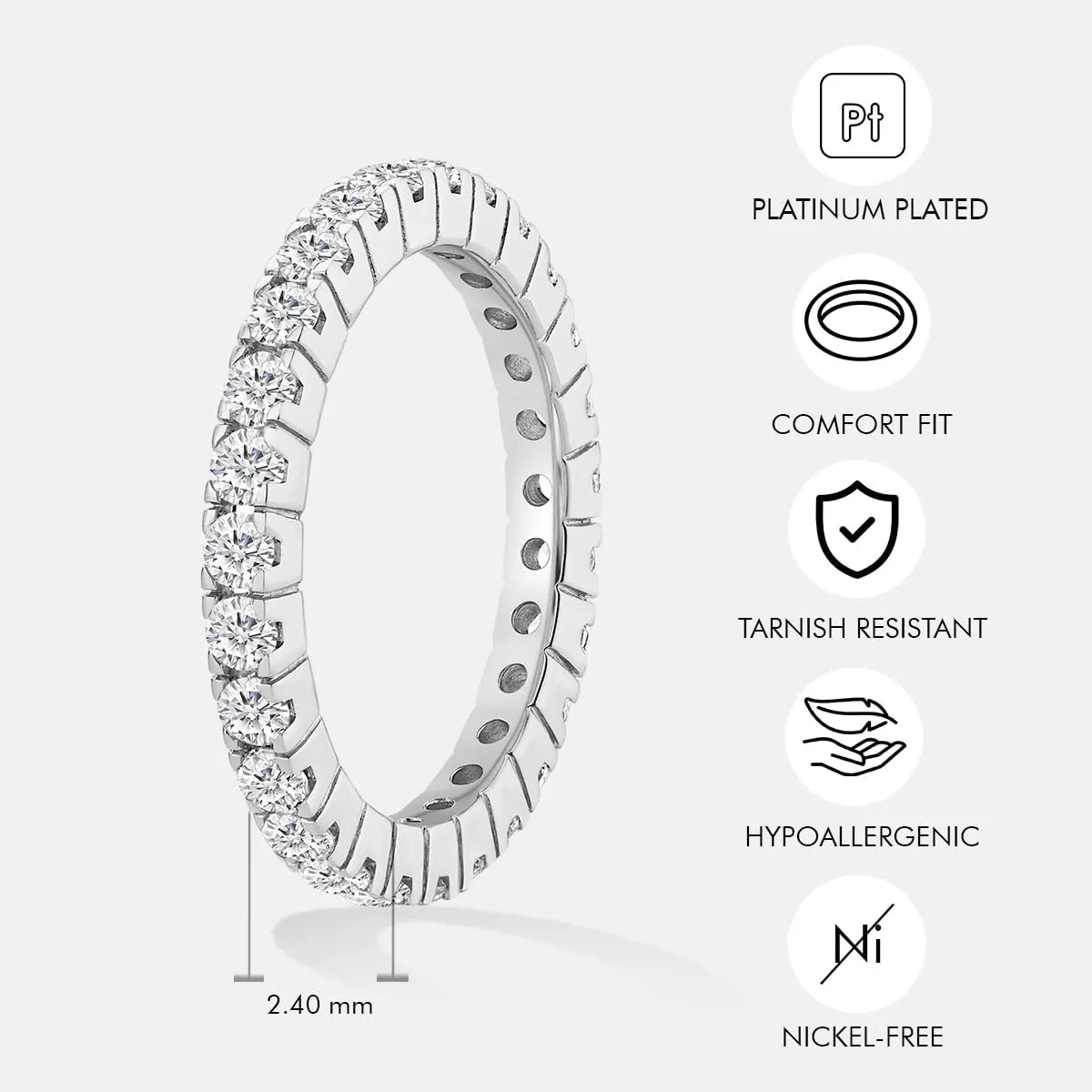 14K Gold or Platinum Plated Eternity Stackable Ring for Women with Cubic Zirconia | Size 5 to 9